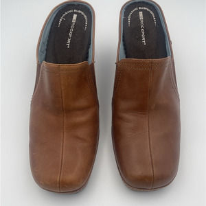 Rockport Women's 2.5 Wedgie Slip On Tan/Brown Leather Slides Sz 7.5M